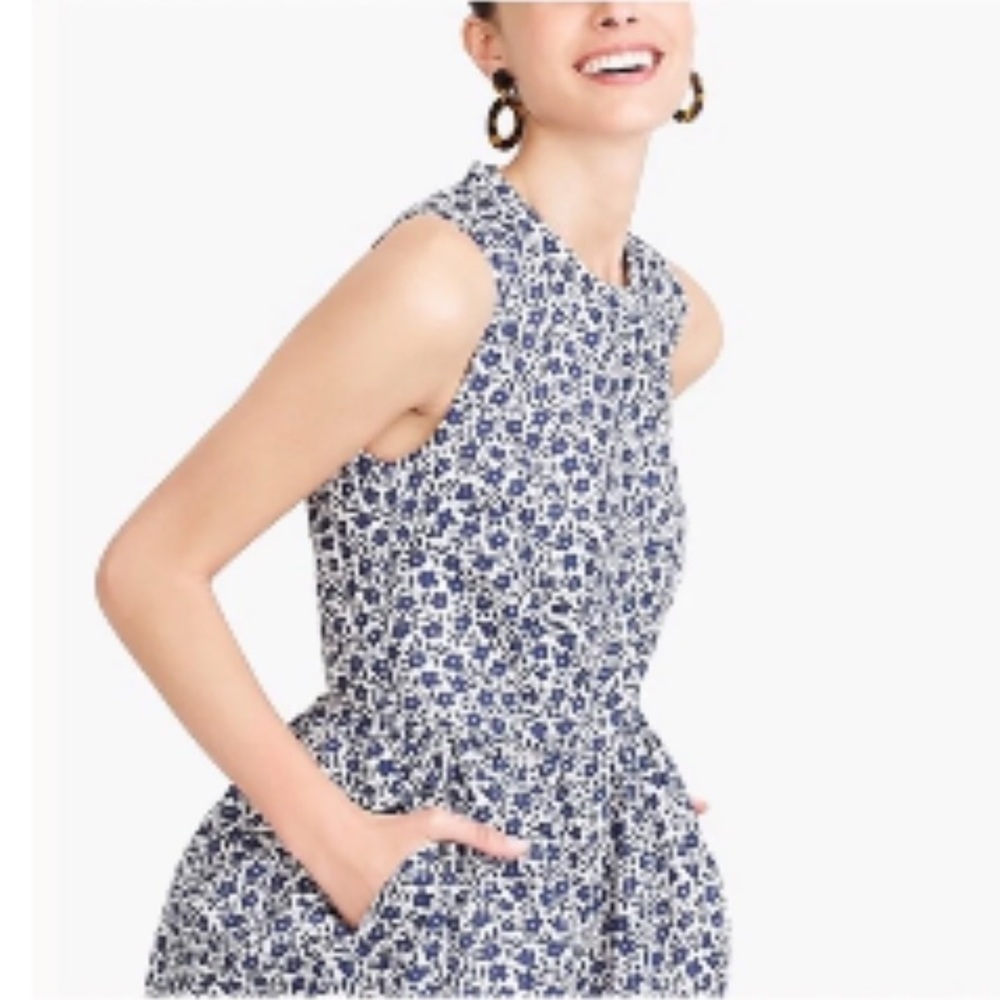 J.Crew  Blue Linen Cotton Floral Mini Sleeveless Shirtdress.